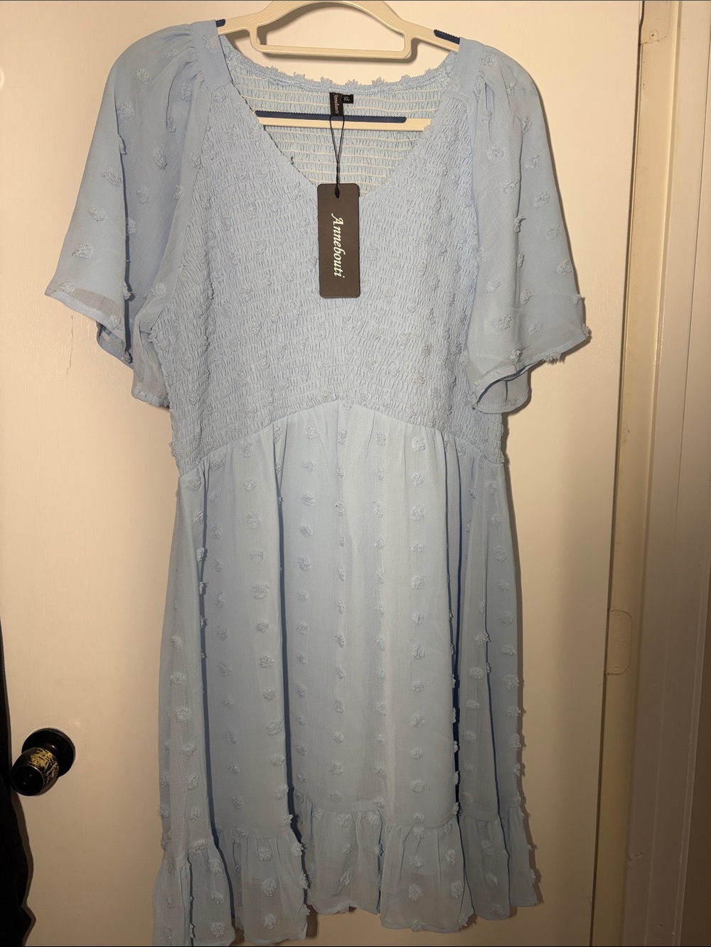 Light Blue Smocked Casual Midi Dress